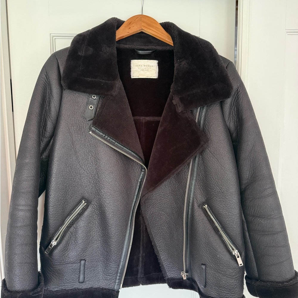 ZARA Women's Faux Shearling Biker Jacket